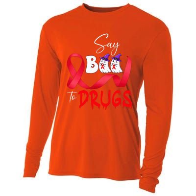 Cute Red Ribbon Week Say BOO To Drugs Halloween Cooling Performance Long Sleeve Crew