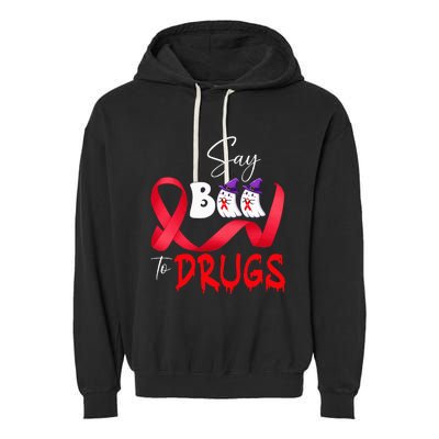 Cute Red Ribbon Week Say BOO To Drugs Halloween Garment-Dyed Fleece Hoodie