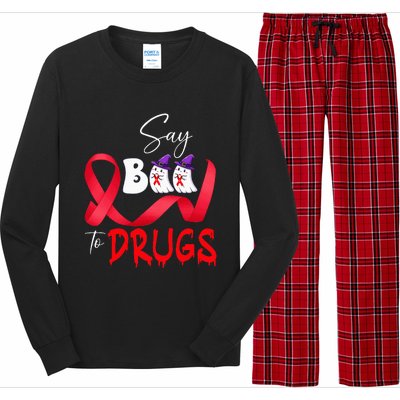 Cute Red Ribbon Week Say BOO To Drugs Halloween Long Sleeve Pajama Set