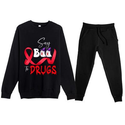 Cute Red Ribbon Week Say BOO To Drugs Halloween Premium Crewneck Sweatsuit Set