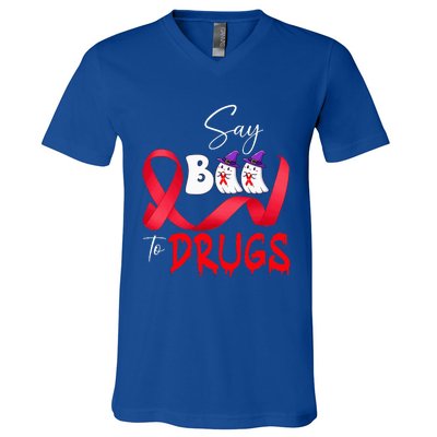 Cute Red Ribbon Week Say BOO To Drugs Halloween V-Neck T-Shirt