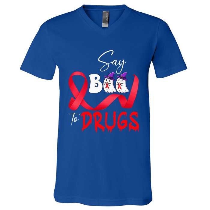 Cute Red Ribbon Week Say BOO To Drugs Halloween V-Neck T-Shirt