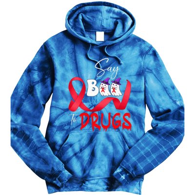 Cute Red Ribbon Week Say BOO To Drugs Halloween Tie Dye Hoodie