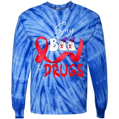 Cute Red Ribbon Week Say BOO To Drugs Halloween Tie-Dye Long Sleeve Shirt