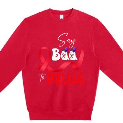 Cute Red Ribbon Week Say BOO To Drugs Halloween Premium Crewneck Sweatshirt