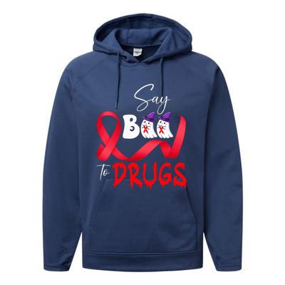 Cute Red Ribbon Week Say BOO To Drugs Halloween Performance Fleece Hoodie