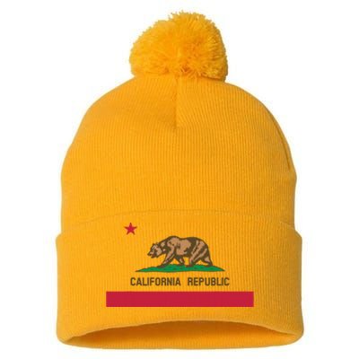 California Republic State Flag Pom Pom 12in Knit Beanie