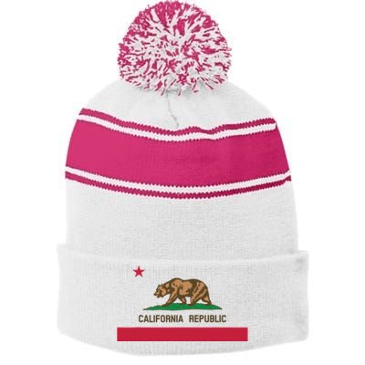 California Republic State Flag Stripe Pom Pom Beanie