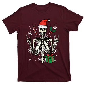 Christmas Rocker Skeleton Santa Rock Hand Xmas T-Shirt