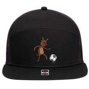 Christmas Reindeer Soccer Football Xmas Meaningful Gift 7 Panel Mesh Trucker Snapback Hat