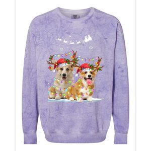 Corgi Reindeer Santa Hat Xmas Lights Christmas Xmas Gift Colorblast Crewneck Sweatshirt