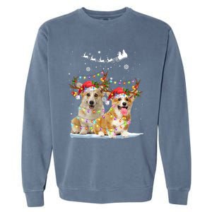 Corgi Reindeer Santa Hat Xmas Lights Christmas Xmas Gift Garment-Dyed Sweatshirt