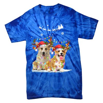 Corgi Reindeer Santa Hat Xmas Lights Christmas Xmas Gift Tie-Dye T-Shirt