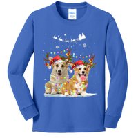 Corgi Reindeer Santa Hat Xmas Lights Christmas Xmas Gift Kids Long Sleeve Shirt