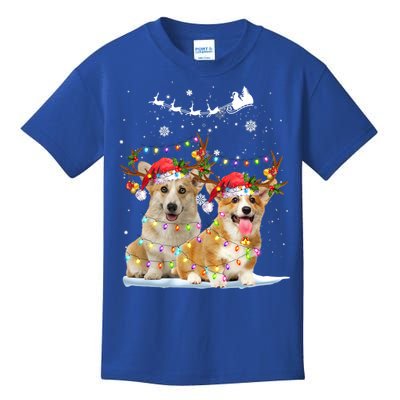 Corgi Reindeer Santa Hat Xmas Lights Christmas Xmas Gift Kids T-Shirt