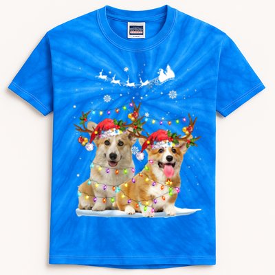 Corgi Reindeer Santa Hat Xmas Lights Christmas Xmas Gift Kids Tie-Dye T-Shirt