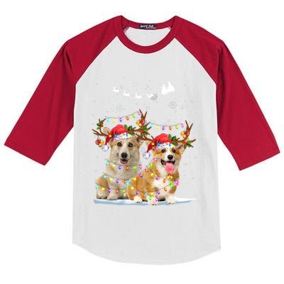 Corgi Reindeer Santa Hat Xmas Lights Christmas Xmas Gift Kids Colorblock Raglan Jersey