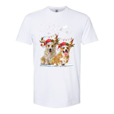 Corgi Reindeer Santa Hat Xmas Lights Christmas Xmas Gift Softstyle® CVC T-Shirt