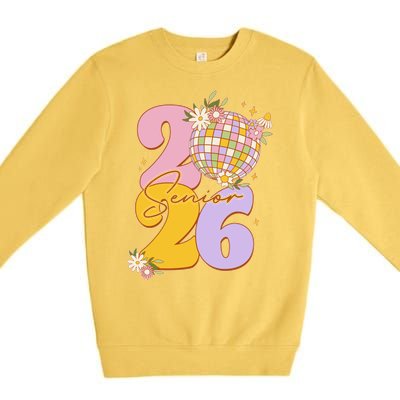 Cute Retro Senior 2026 Disco Ball Flowers Graduate Graduation Premium Crewneck Sweatshirt