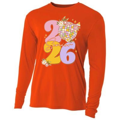 Cute Retro Senior 2026 Disco Ball Flowers Graduate Graduation Cooling Performance Long Sleeve Crew