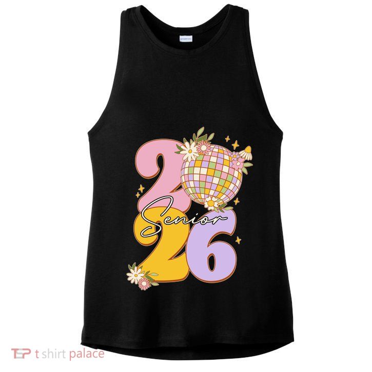 Cute Retro Senior 2026 Disco Ball Flowers Graduate Graduation Ladies PosiCharge Tri-Blend Wicking Tank