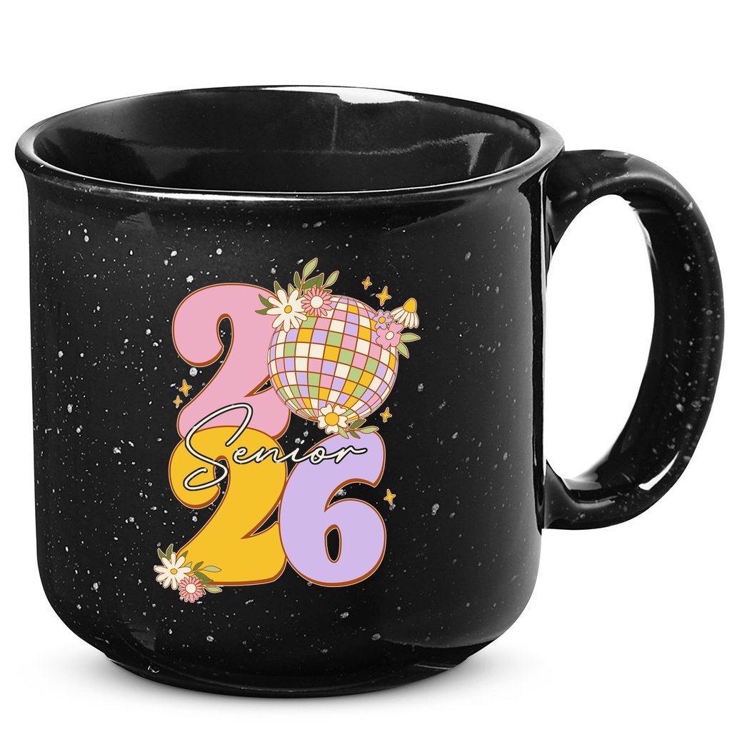 Cute Retro Senior 2026 Disco Ball Flowers Graduate Graduation 15oz Campfire Ceramic Mug