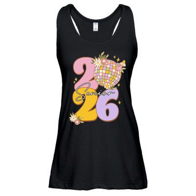 Cute Retro Senior 2026 Disco Ball Flowers Graduate Graduation Ladies Essential Flowy Tank