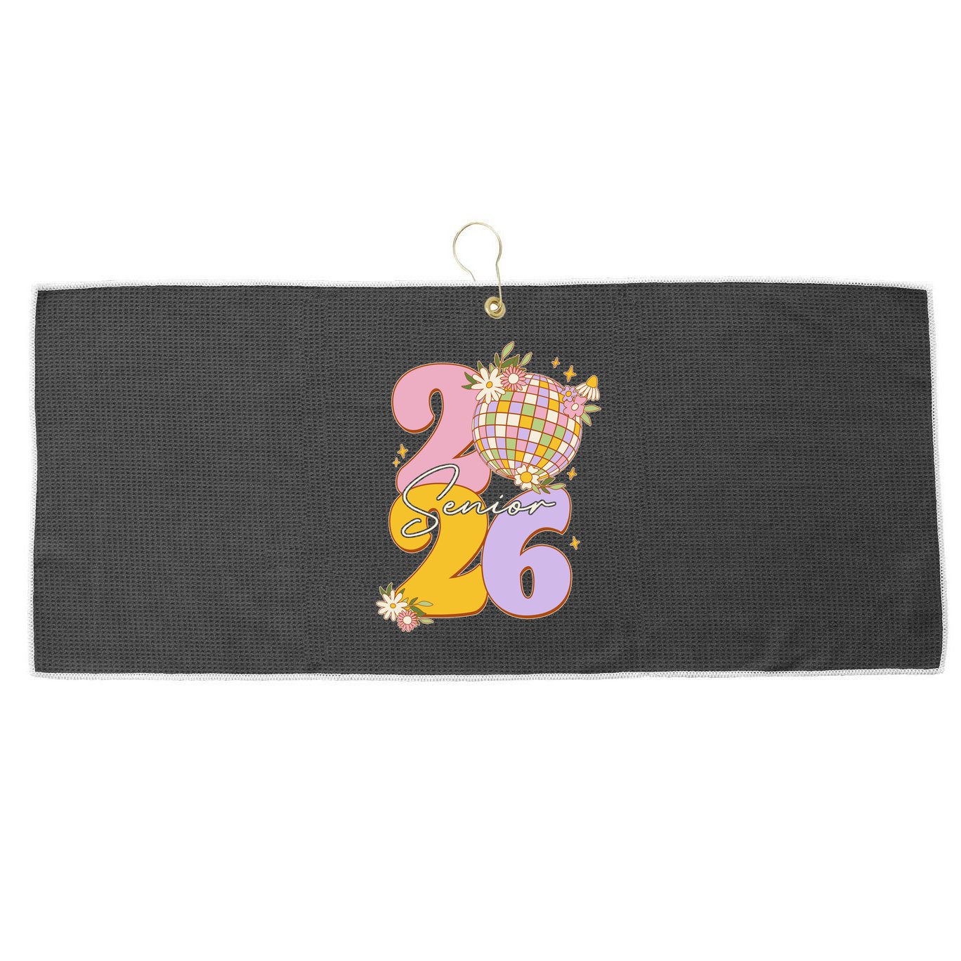 Cute Retro Senior 2026 Disco Ball Flowers Graduate Graduation Large Microfiber Waffle Golf Towel