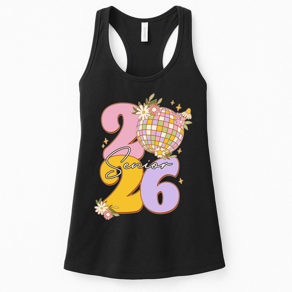Cute Retro Senior 2026 Disco Ball Flowers Graduate Graduation Womens Tank Top