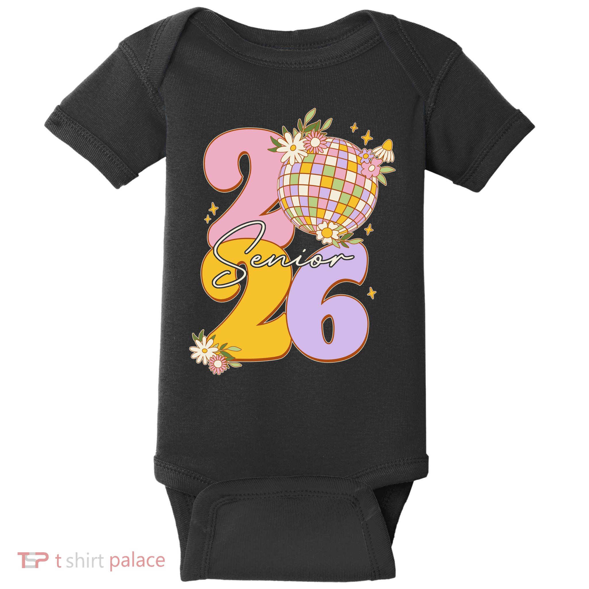 Cute Retro Senior 2026 Disco Ball Flowers Graduate Graduation Baby Bodysuit
