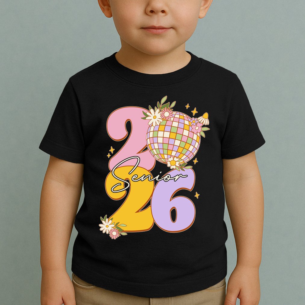 Cute Retro Senior 2026 Disco Ball Flowers Graduate Graduation Toddler T-Shirt