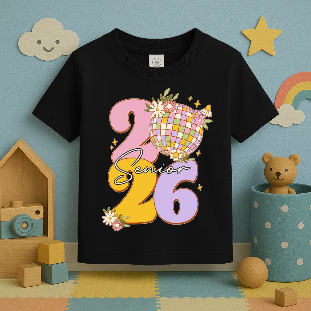 Cute Retro Senior 2026 Disco Ball Flowers Graduate Graduation Toddler T-Shirt