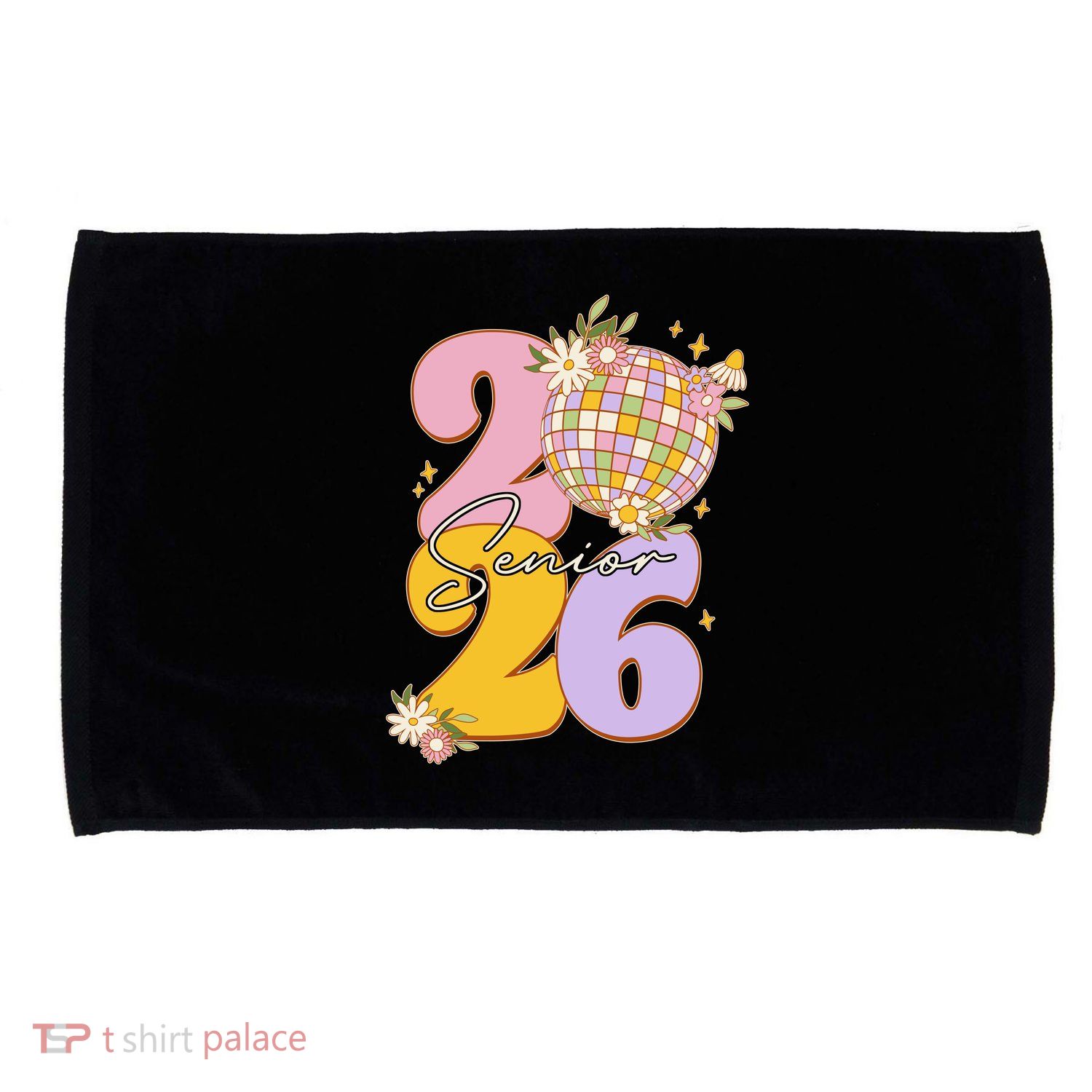 Cute Retro Senior 2026 Disco Ball Flowers Graduate Graduation Microfiber Hand Towel