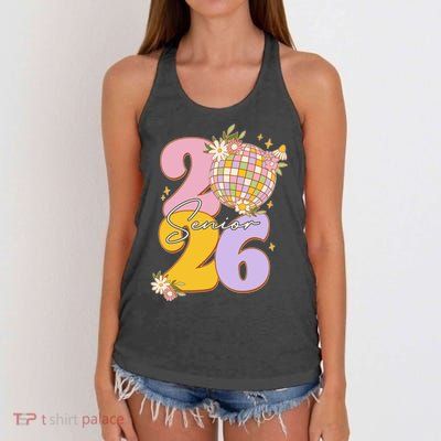 Cute Retro Senior 2026 Disco Ball Flowers Graduate Graduation Women's Knotted Racerback Tank