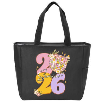 Cute Retro Senior 2026 Disco Ball Flowers Graduate Graduation Zip Tote Bag