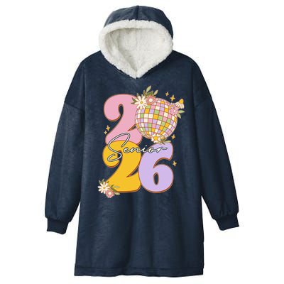 Cute Retro Senior 2026 Disco Ball Flowers Graduate Graduation Hooded Wearable Blanket