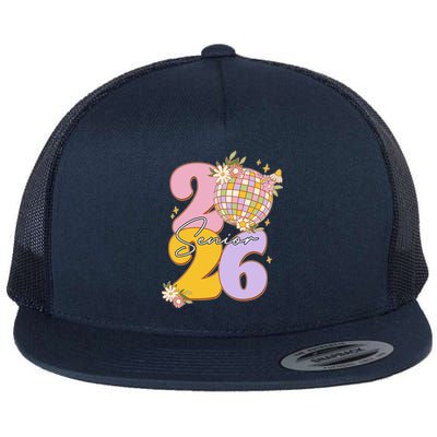 Cute Retro Senior 2026 Disco Ball Flowers Graduate Graduation Flat Bill Trucker Hat