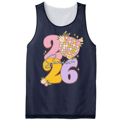 Cute Retro Senior 2026 Disco Ball Flowers Graduate Graduation Mesh Reversible Basketball Jersey Tank