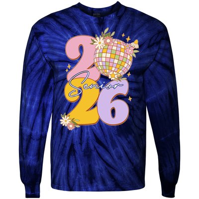 Cute Retro Senior 2026 Disco Ball Flowers Graduate Graduation Tie-Dye Long Sleeve Shirt