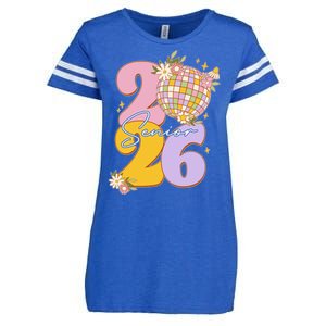 Cute Retro Senior 2026 Disco Ball Flowers Graduate Graduation Enza Ladies Jersey Football T-Shirt