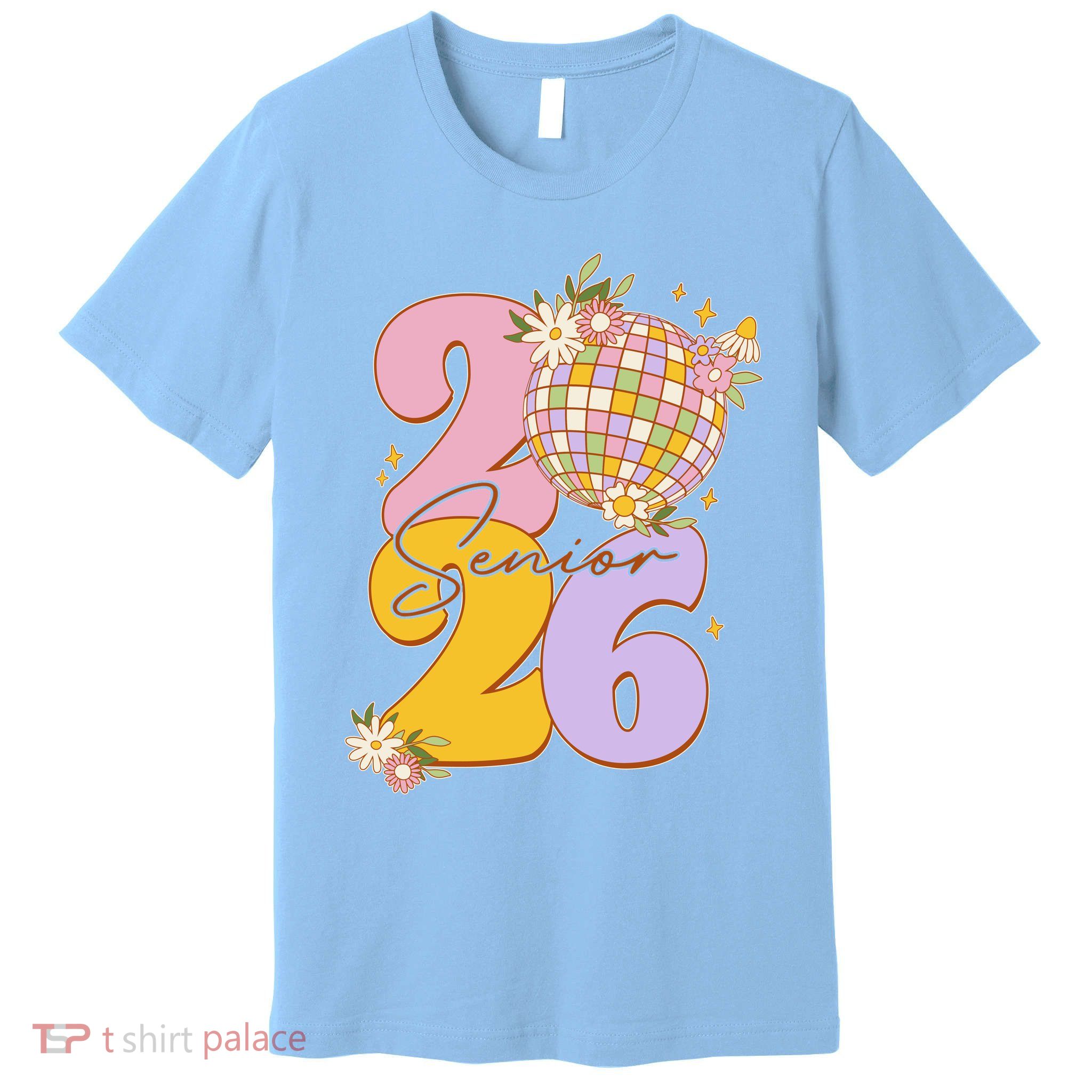 Cute Retro Senior 2026 Disco Ball Flowers Graduate Graduation Premium T-Shirt