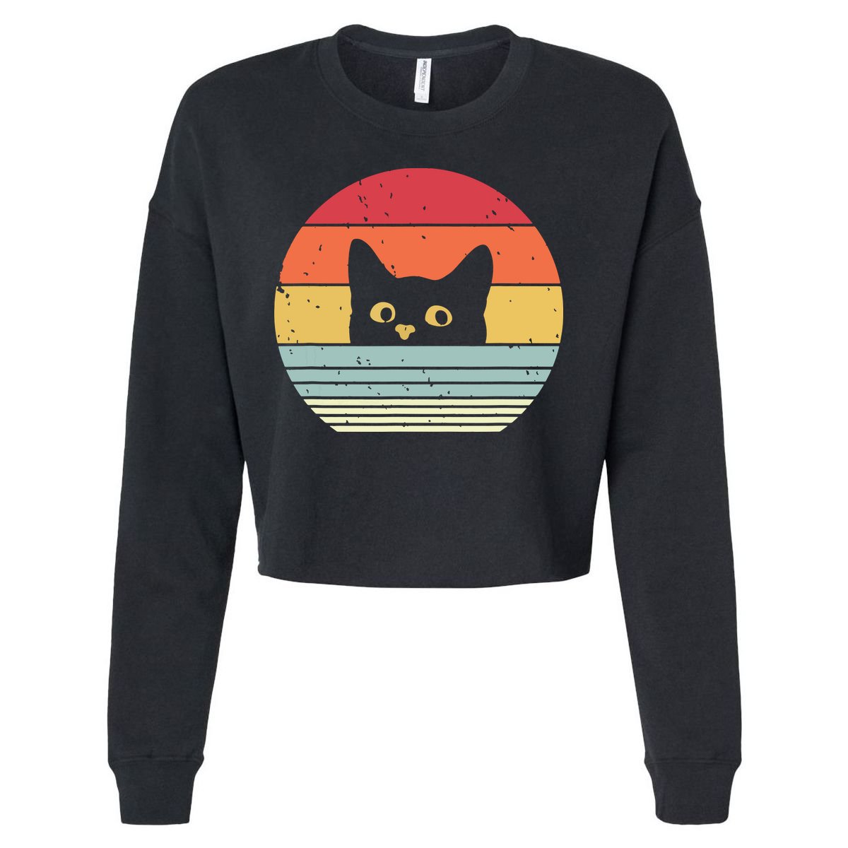 Cat Retro Style Cropped Pullover Crew