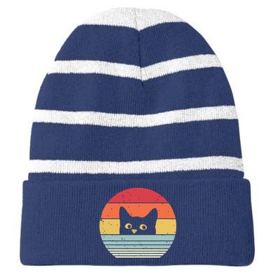 Cat Retro Style Striped Beanie with Solid Band