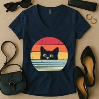 Cat Retro Style Women's V-Neck T-Shirt