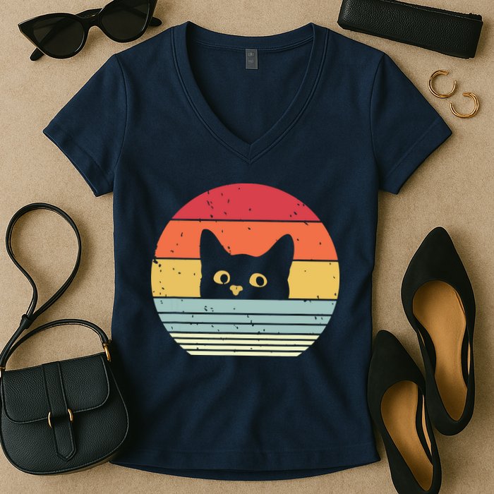 Cat Retro Style Women's V-Neck T-Shirt