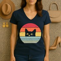 Cat Retro Style Women's V-Neck T-Shirt