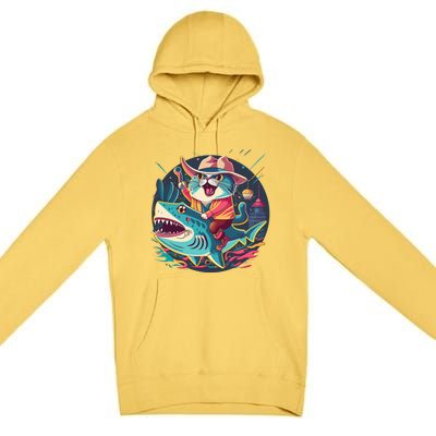 Cat Riding Shark Premium Pullover Hoodie