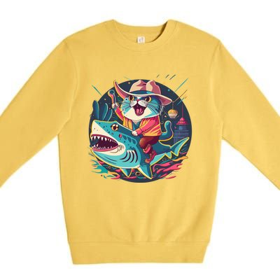 Cat Riding Shark Premium Crewneck Sweatshirt