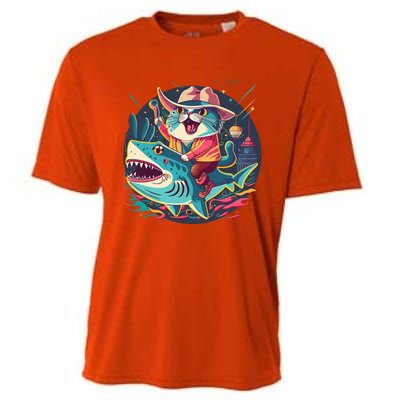 Cat Riding Shark Cooling Performance Crew T-Shirt