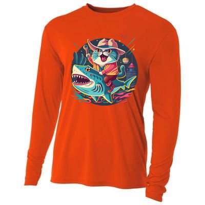 Cat Riding Shark Cooling Performance Long Sleeve Crew